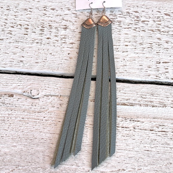 Handmade Leather Fringe Earrings - Picture 2 of 2